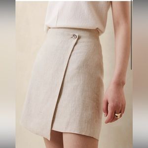 Banana Republic Pale Yellow Linen Mini Skirt with Button Detail